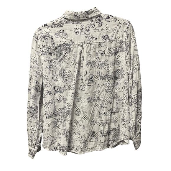 Chico’s Made For Vacation Eyelet Button Down White Black Beach Scene Size 12/14 - Picture 3 of 6